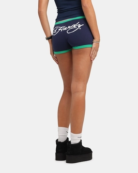 Bold Patterns Ed Hardy Women's Logo Mini Shorts Navy/Green