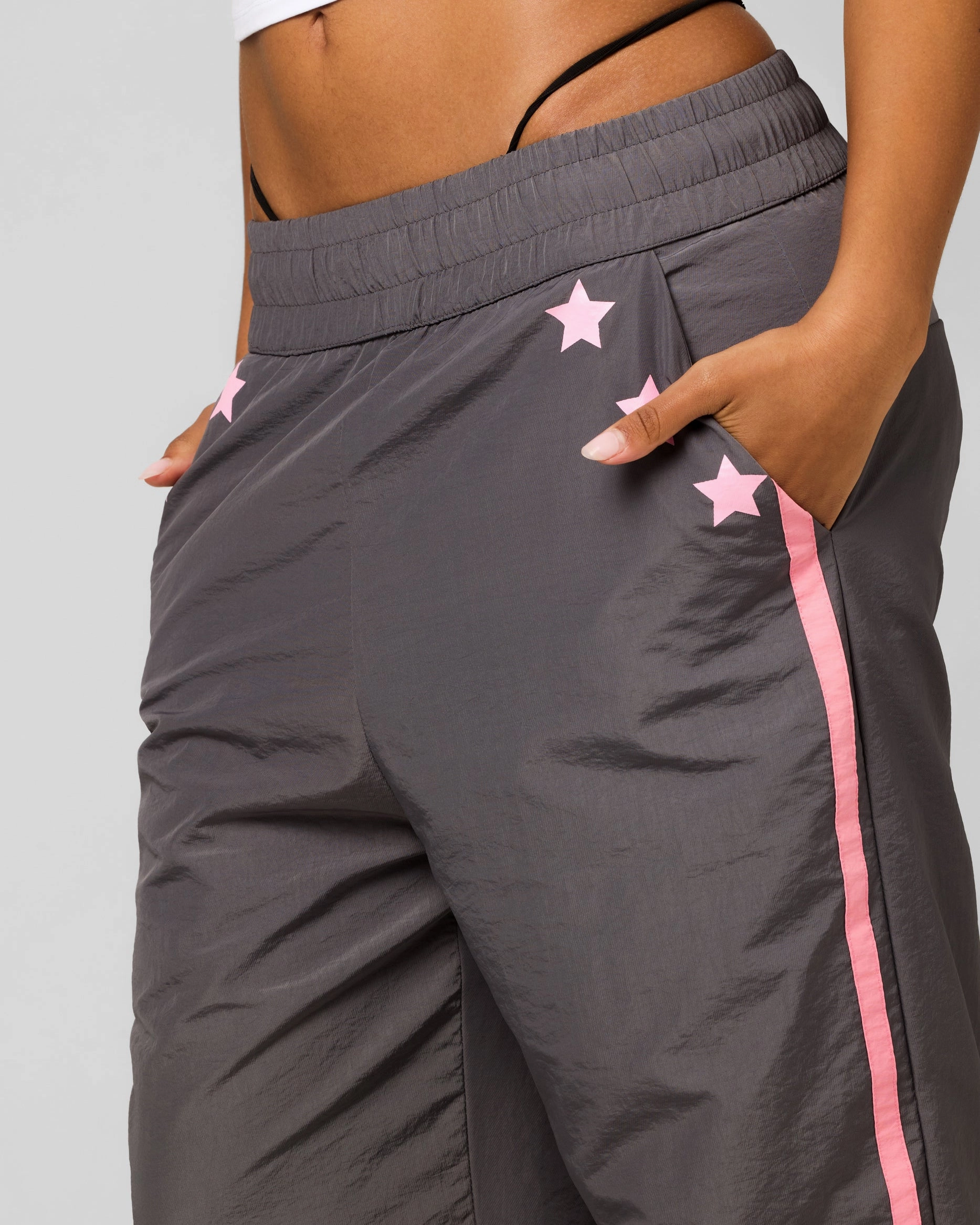 Ed Hardy Women's Nylon Sports Pant Grey/Pink AntiSnagZippers