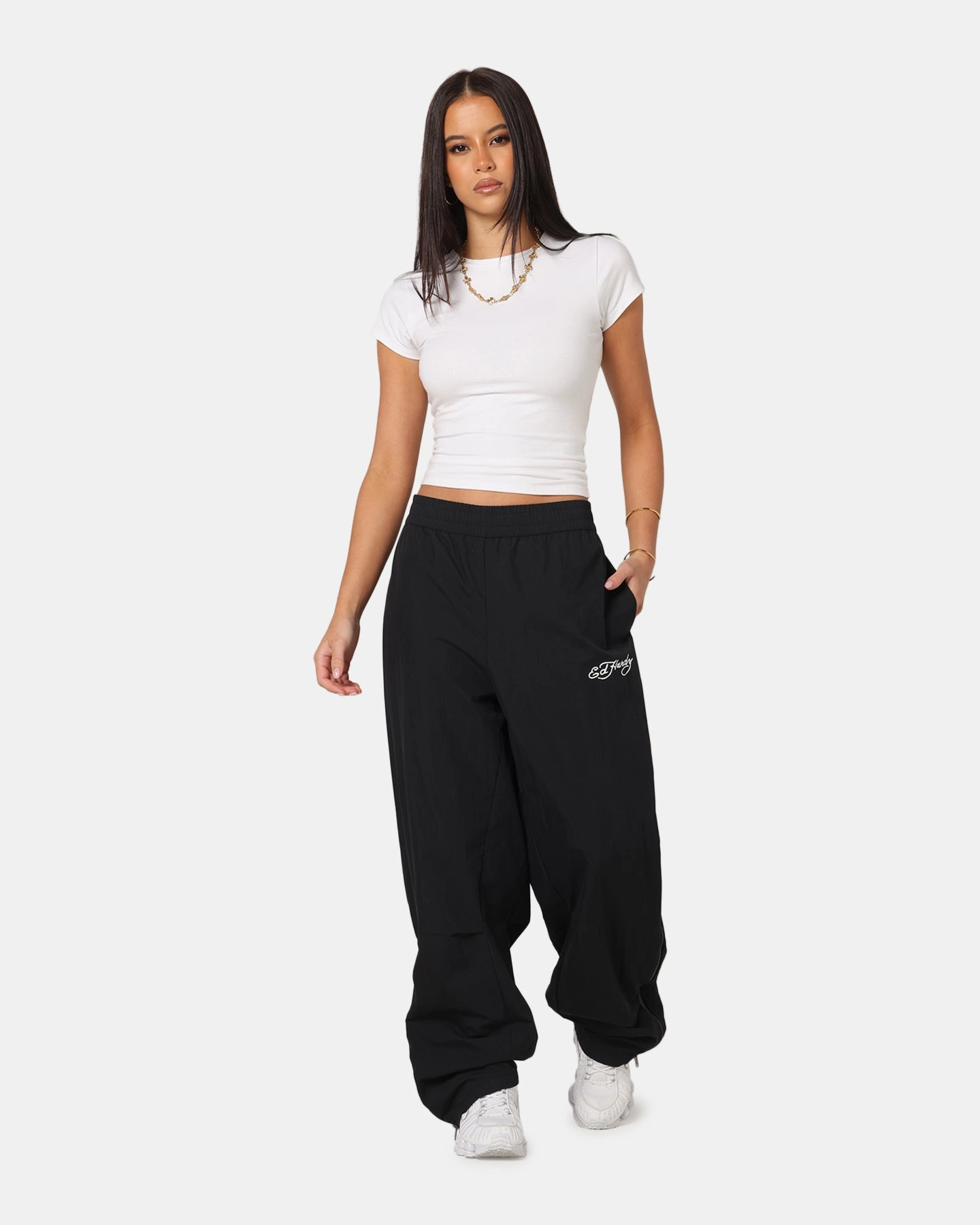 Flexible Fabric Breathable Weave Fabric Ed Hardy Zip Track Pants Black