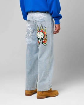 Everyday Confidence Festival Outfit Urban Explorer Ed Hardy Wide Leg Skull Jeans Light Blue