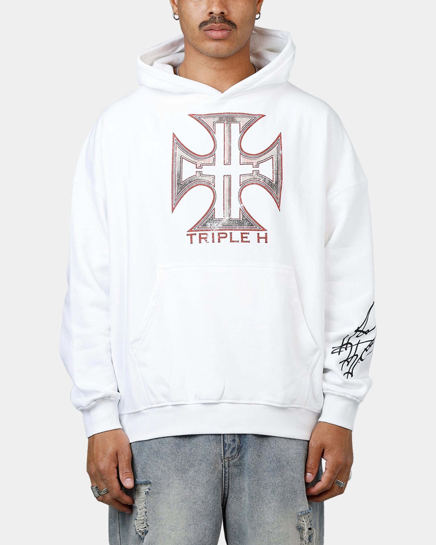 Culture Kings X WWE Triple H Wrestlemania XLI Hoodie White Adjustable Drawstrings Seasonal Function
