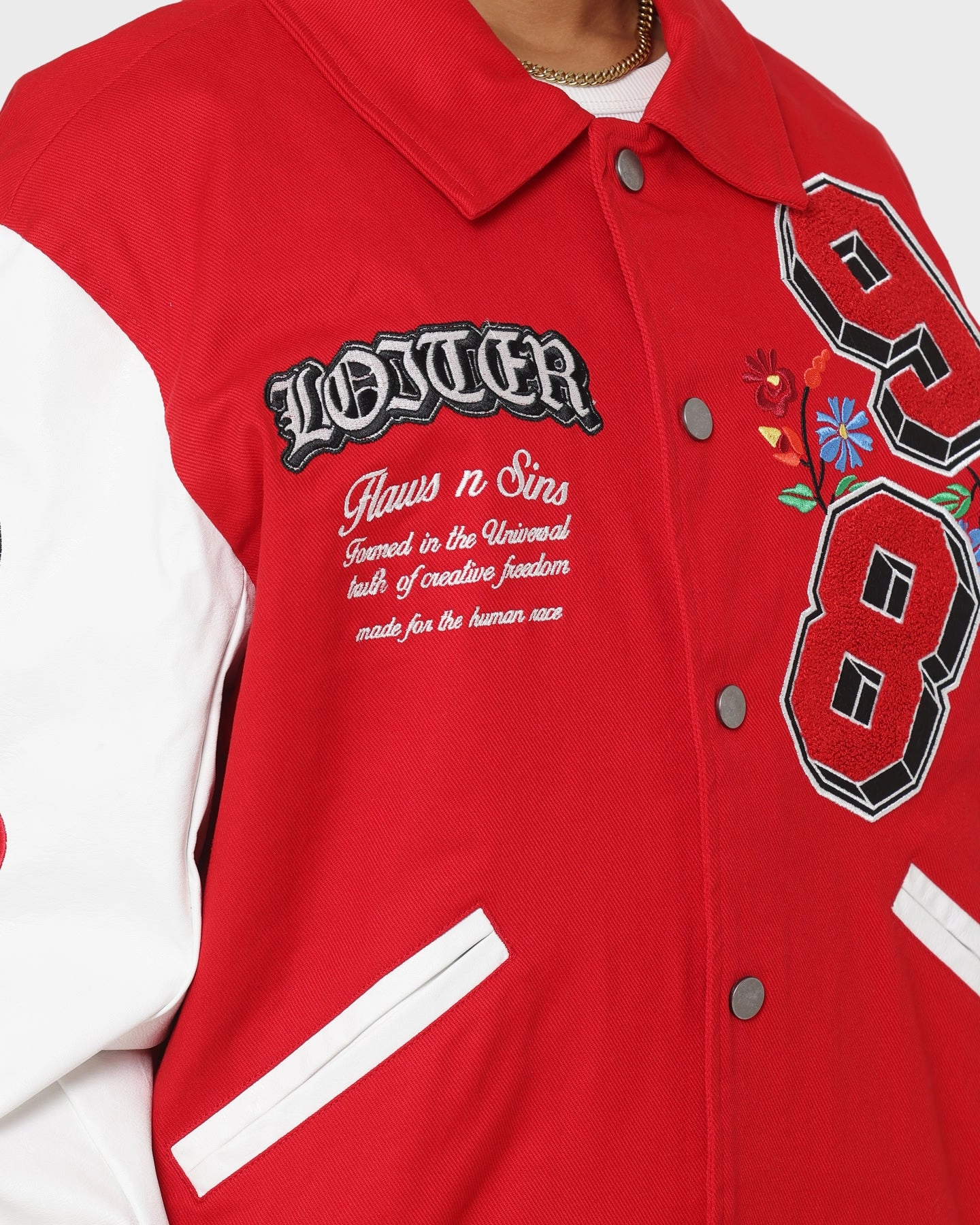 Active Layer Loiter Flaws Varsity Jacket Red/Off White