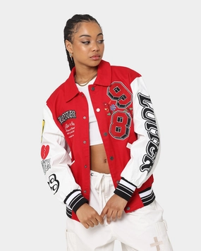 Modern Tailoring Fashion Active Loiter Flaws Varsity Jacket Red/Off White