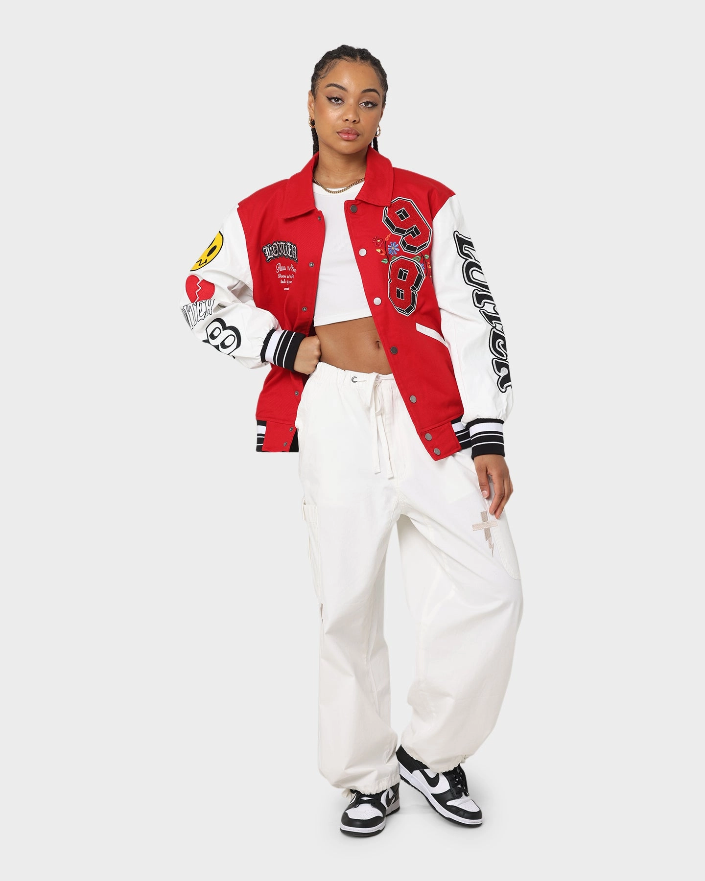 Loiter Flaws Varsity Jacket Red/Off White Listen