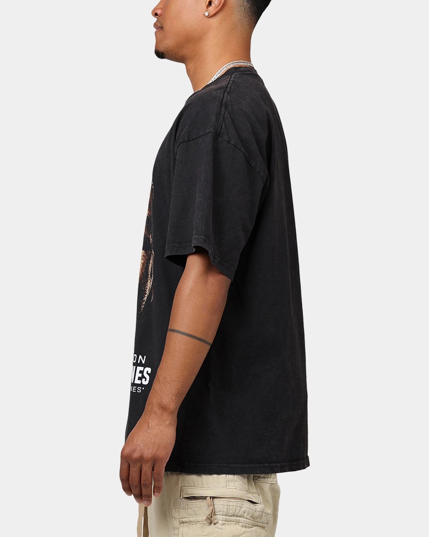 Stylish and Easygoing Pre Shrunk Fabric UFC By Goat Crew Jon Jones Big Face T-Shirt Black Acidwash