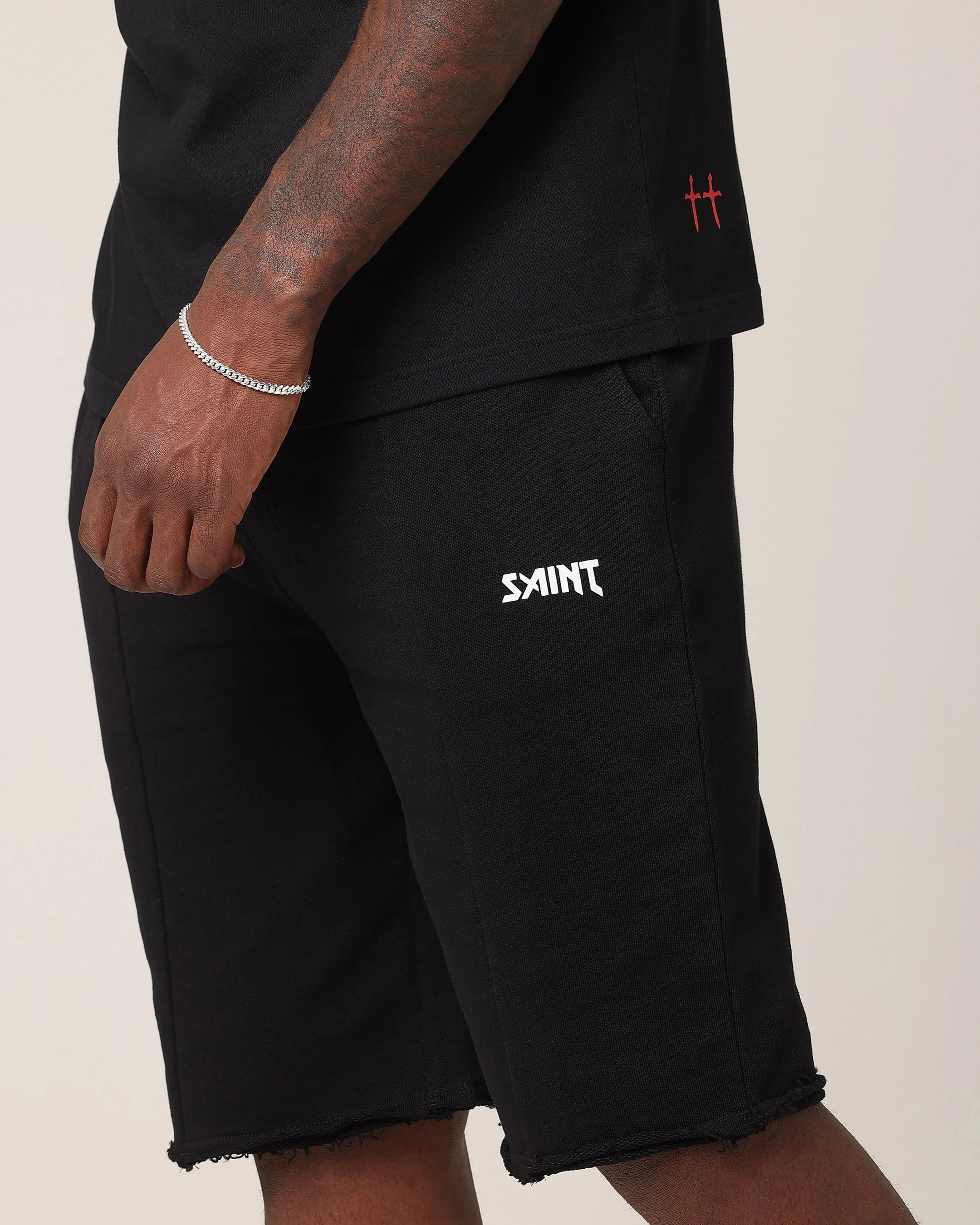 FoldOverClosure Saint Morta Baggy 90's Sweat Shorts Black
