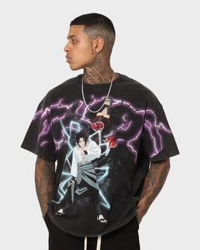college Goat Crew X Naruto Uchicha Brothers Colossal Premium Vintage T-Shirt Black Wash