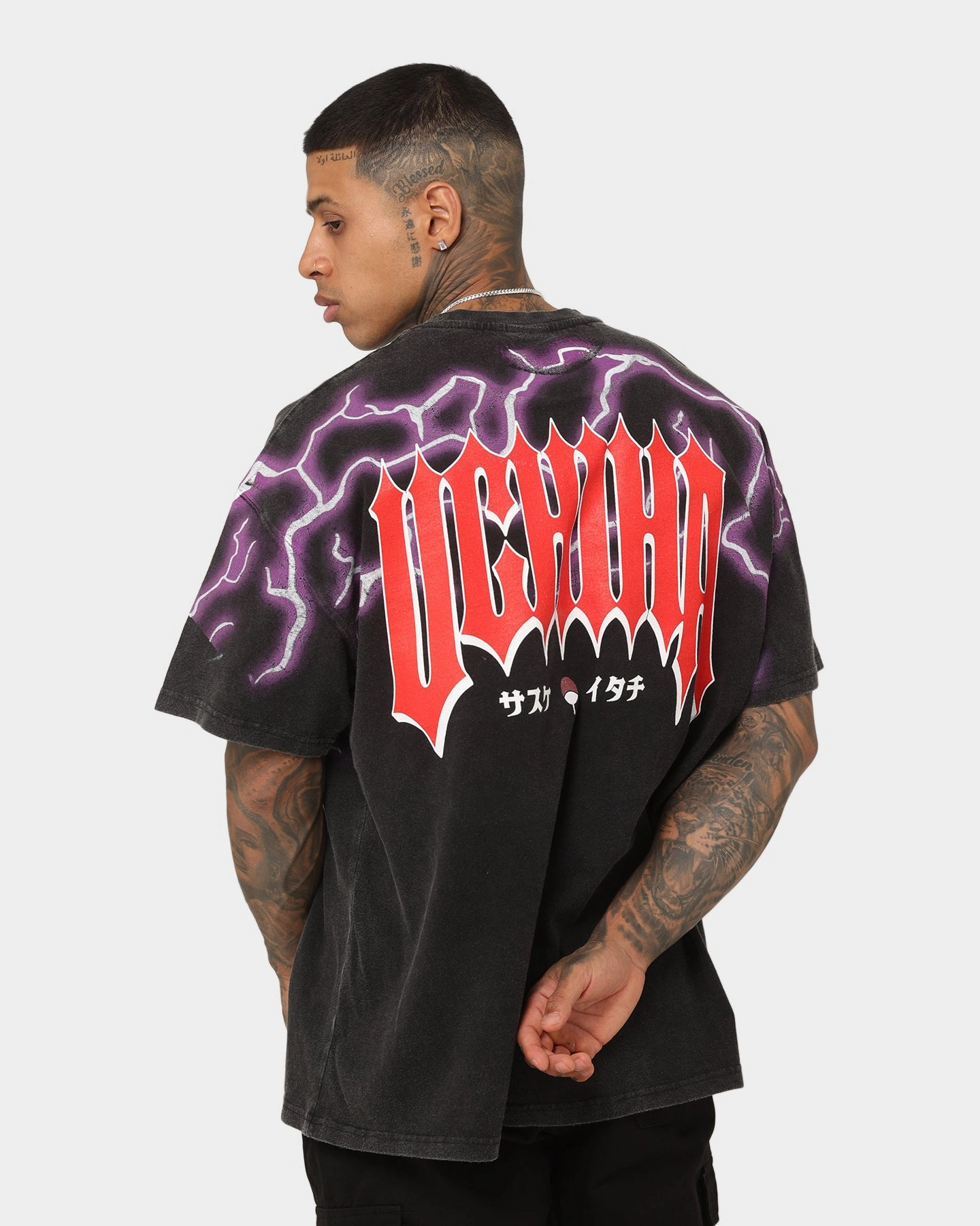 No Shrink Fabric Goat Crew X Naruto Uchicha Brothers Colossal Premium Vintage T-Shirt Black Wash