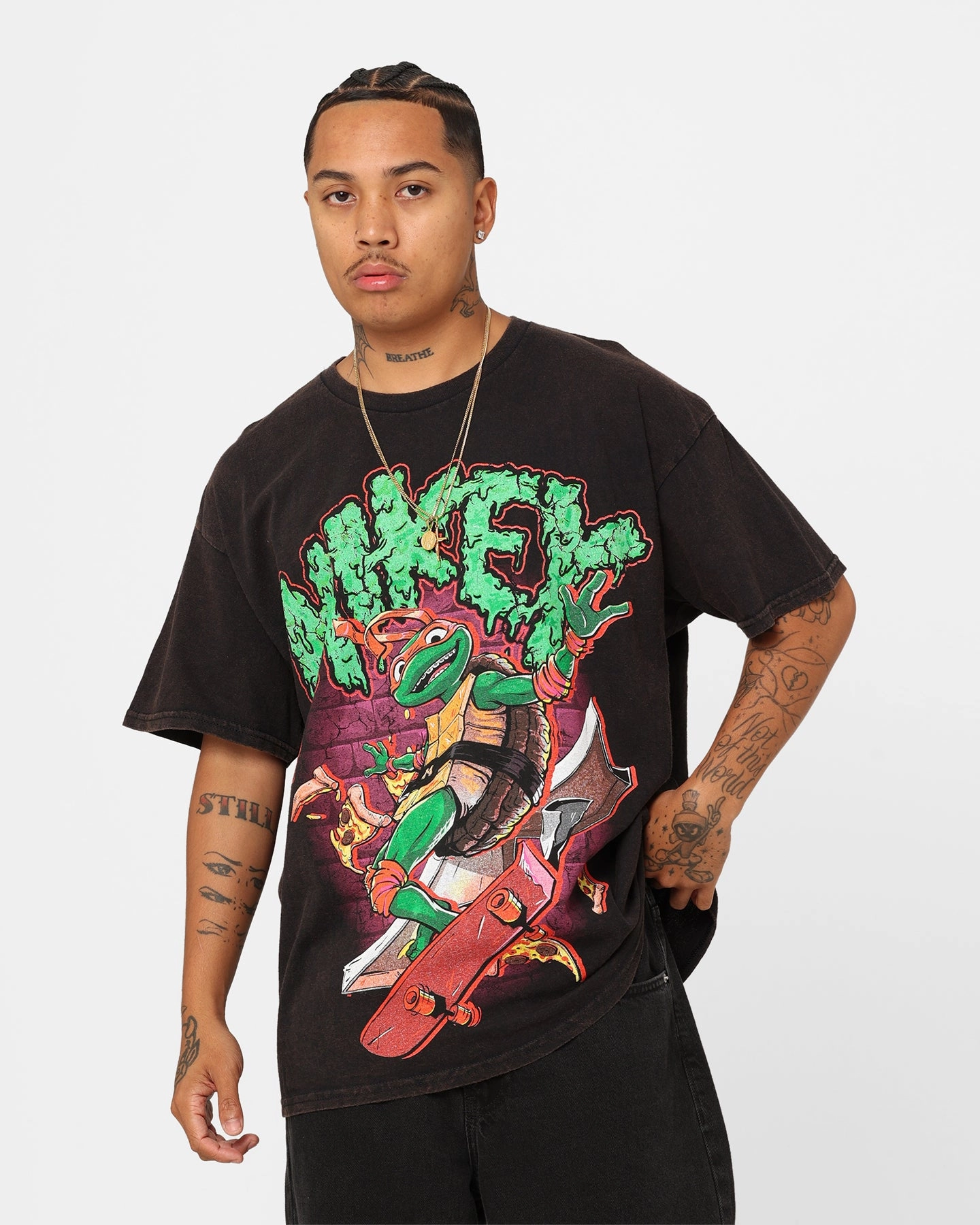 Goat Crew X Teenage Mutant Ninja Turtles Michelangelo Vintage T-Shirt Black Wash Smart Layer Wool combination