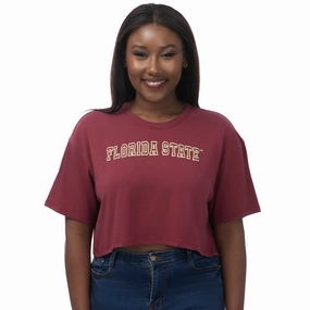 Party fun ZooZatz Women's Florida State Short Sleeve Boxy Crop Tri-blend T-shirt - Garnet