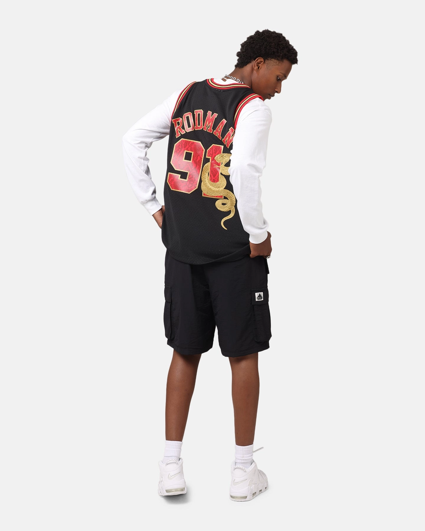 Mitchell & Ness Chicago Bulls Dennis Rodman 1997 Swingman Jersey Black/Gold Interlock Knit Structure