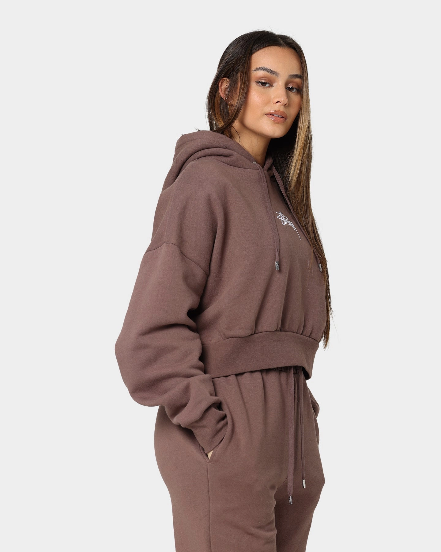 Stussy Women's Stock Hoodie Brown suitable for corporate events Attitude