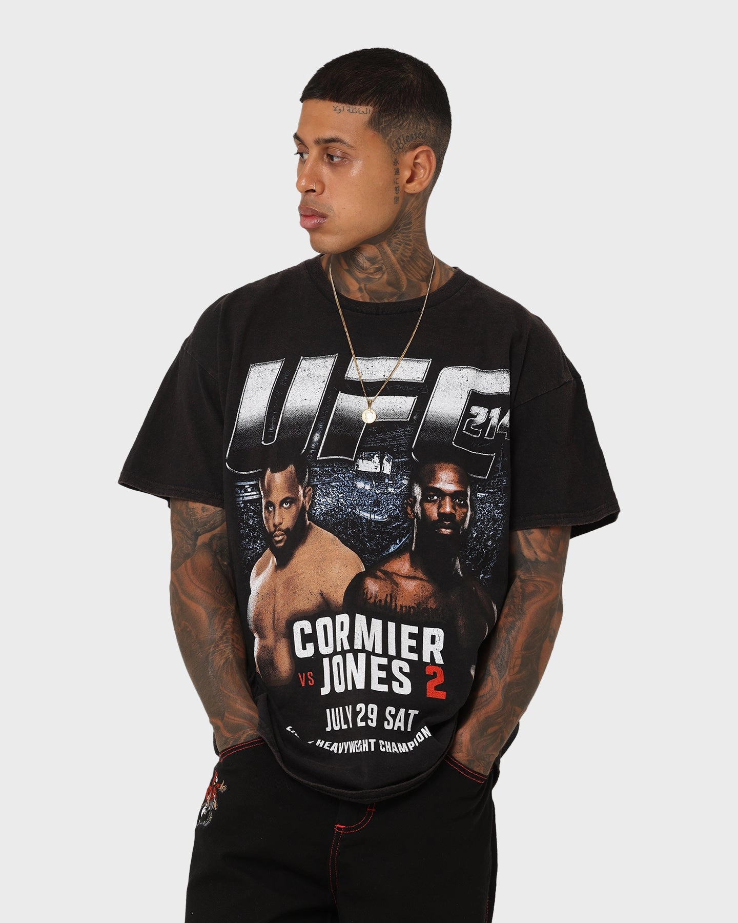 Active Fashion Washable fabric UFC By Goat Crew 214 Card Vintage T-Shirt Black Wash