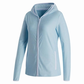 FootJoy Full-Zip Spacedye Hoodie Golf Jacket Blue - FA23 Women Noise Free Material Magnetic Closure System