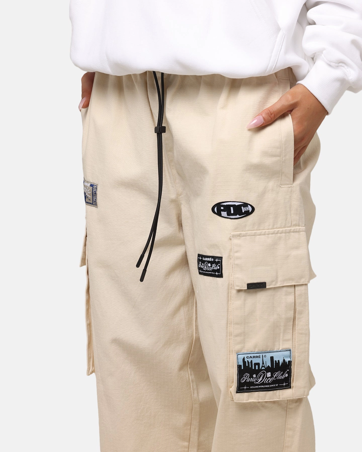 Carre Patchwork Cargo Jogger Cream Comfy Wearable Stretchable