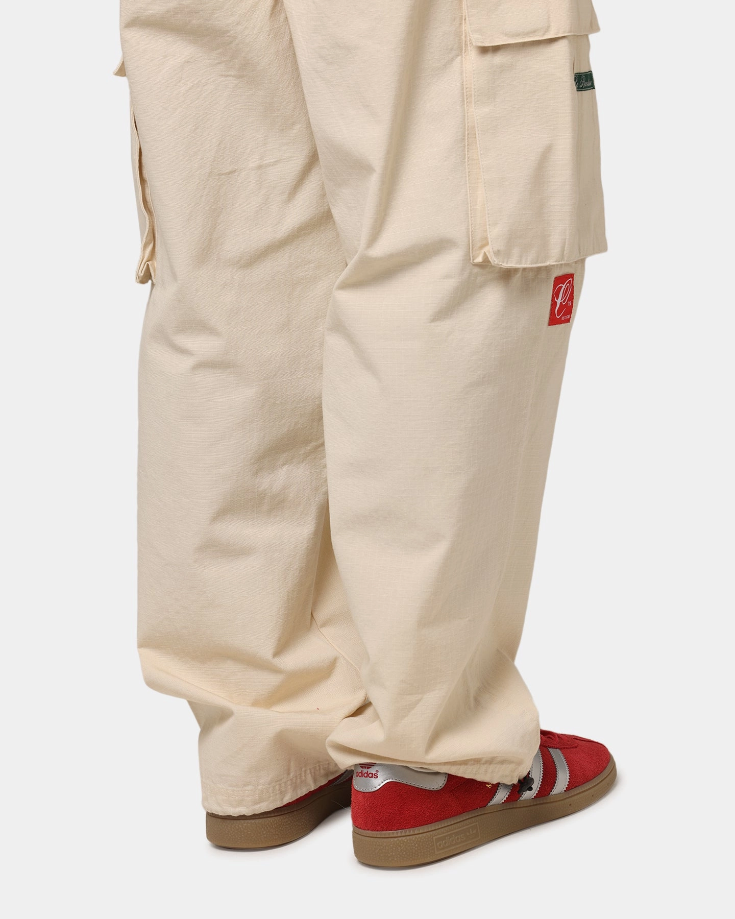 AntiPillingFabric Printed design Carre Patchwork Cargo Jogger Cream