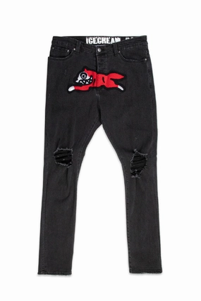 Functional Ease Relaxed Style Icecream Black Running Dog Jeans