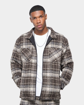 XXIII Vitus Zip Up Flannel Shacket Brown Anti Slip Collar Flexible Shell