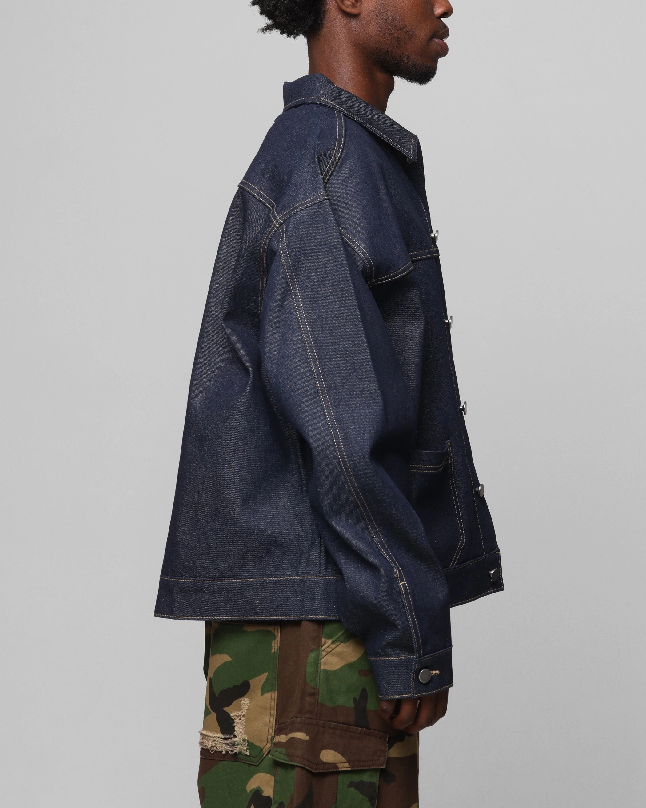 Loiter Prestige Denim Jacket Raw Indigo Ergonomic Cut Stretch Fit