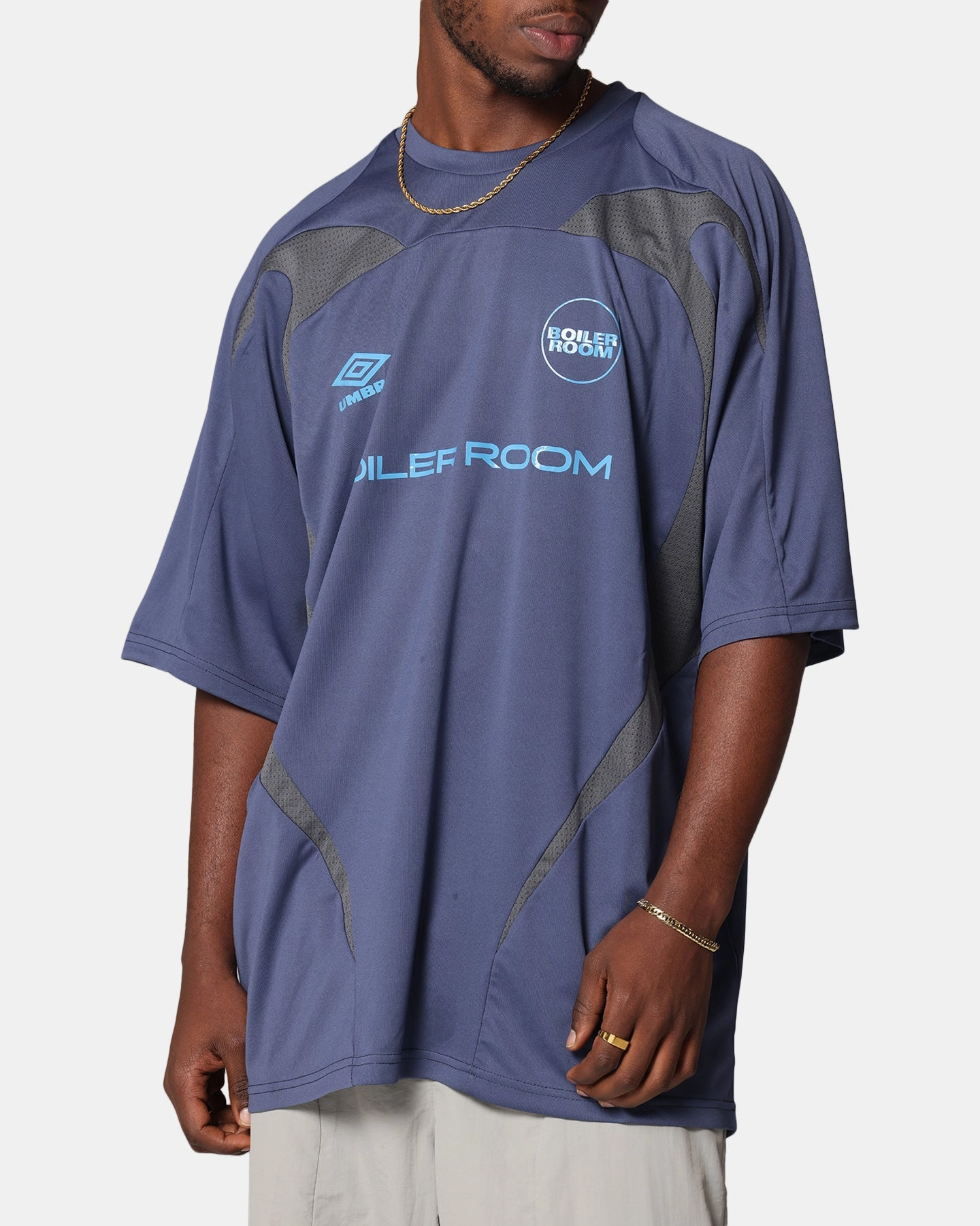 Classic Crew Neck Design Boiler Room X Umbro Football Jersey T-Shirt Blue