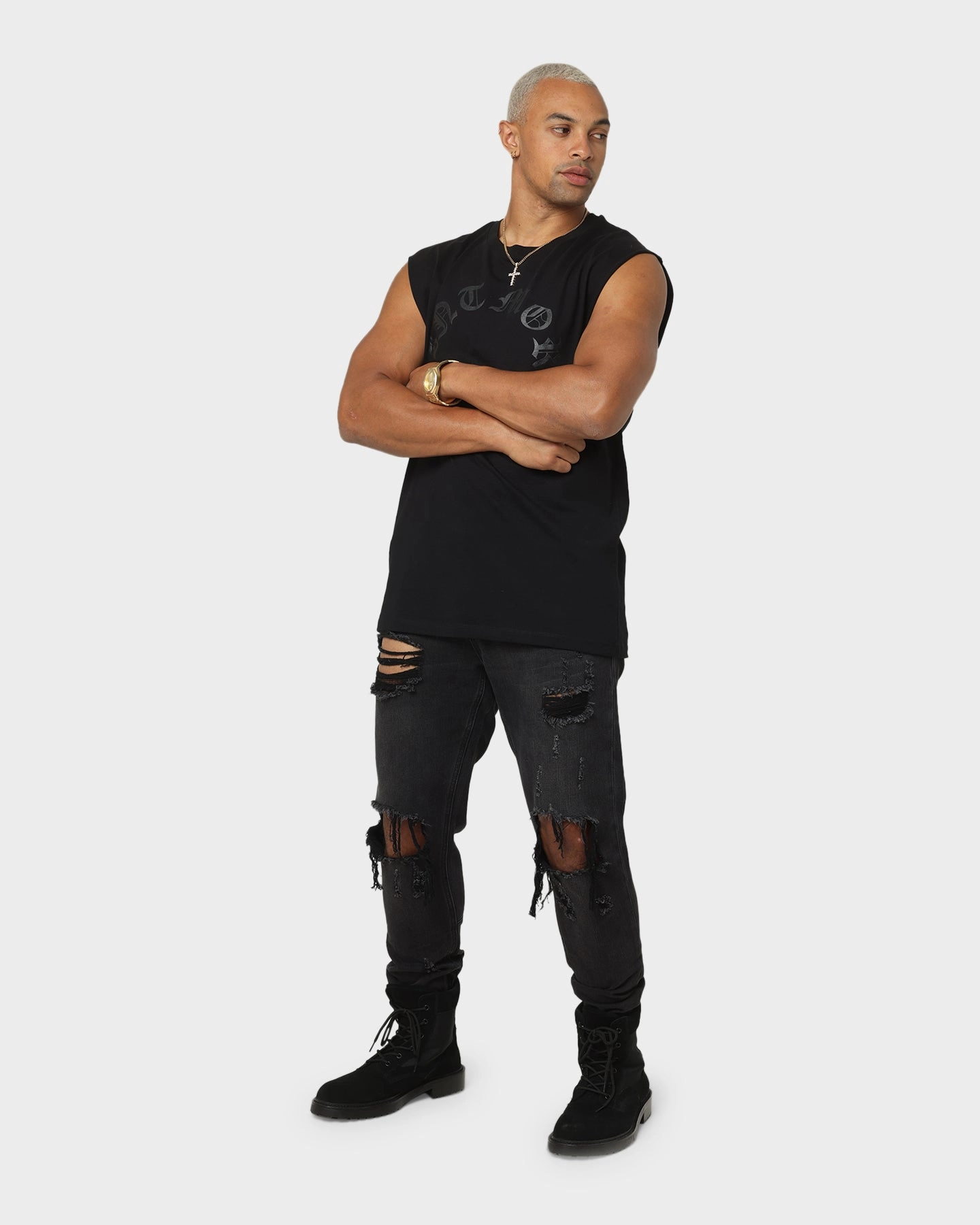Saint Morta Humanity Muscle T-Shirt Black Seasonal Fashion DoubleLayeredCollar