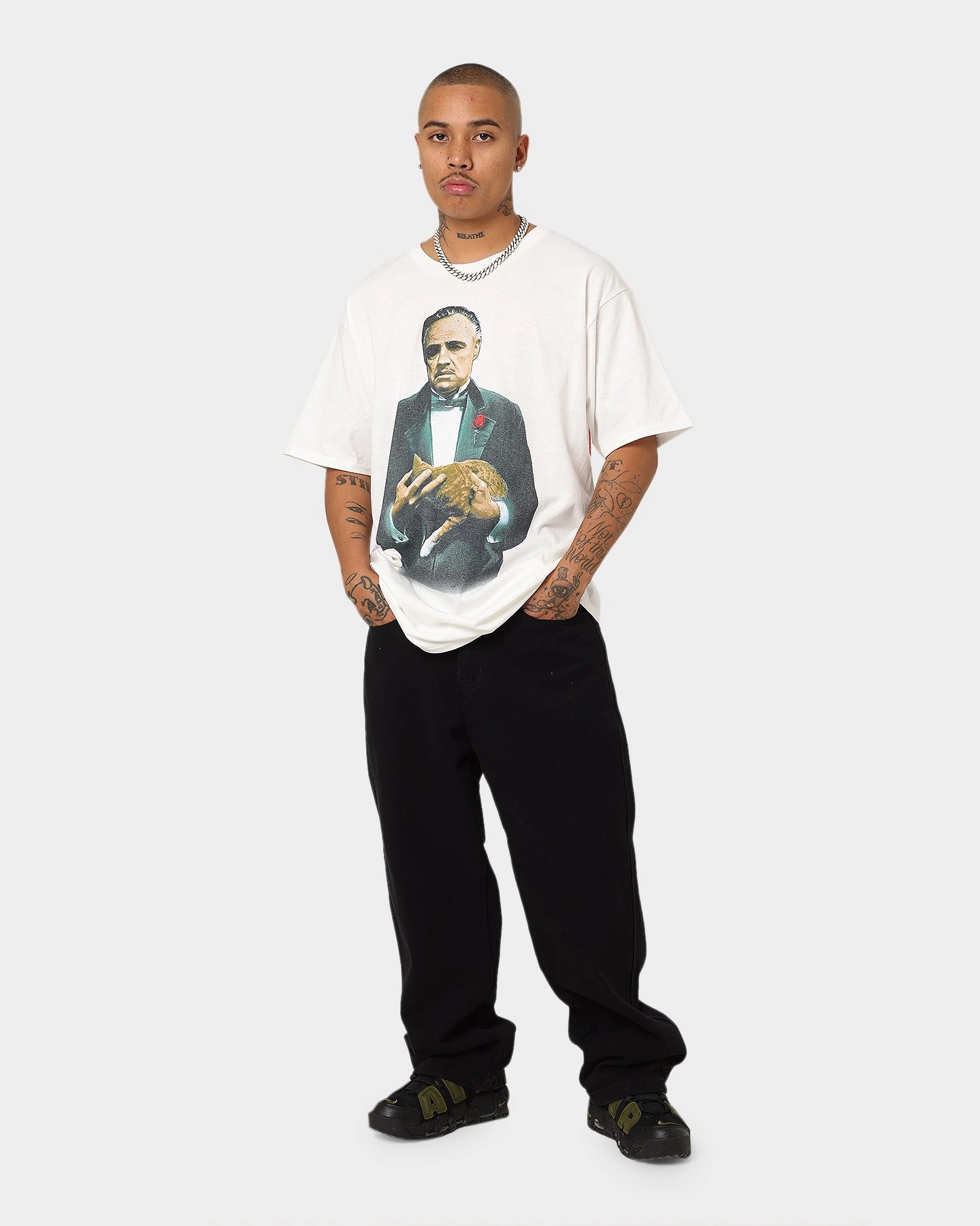 Classic Layer Affordable Fashion American Thrift X The Godfather The Godfather Cat T-Shirt White