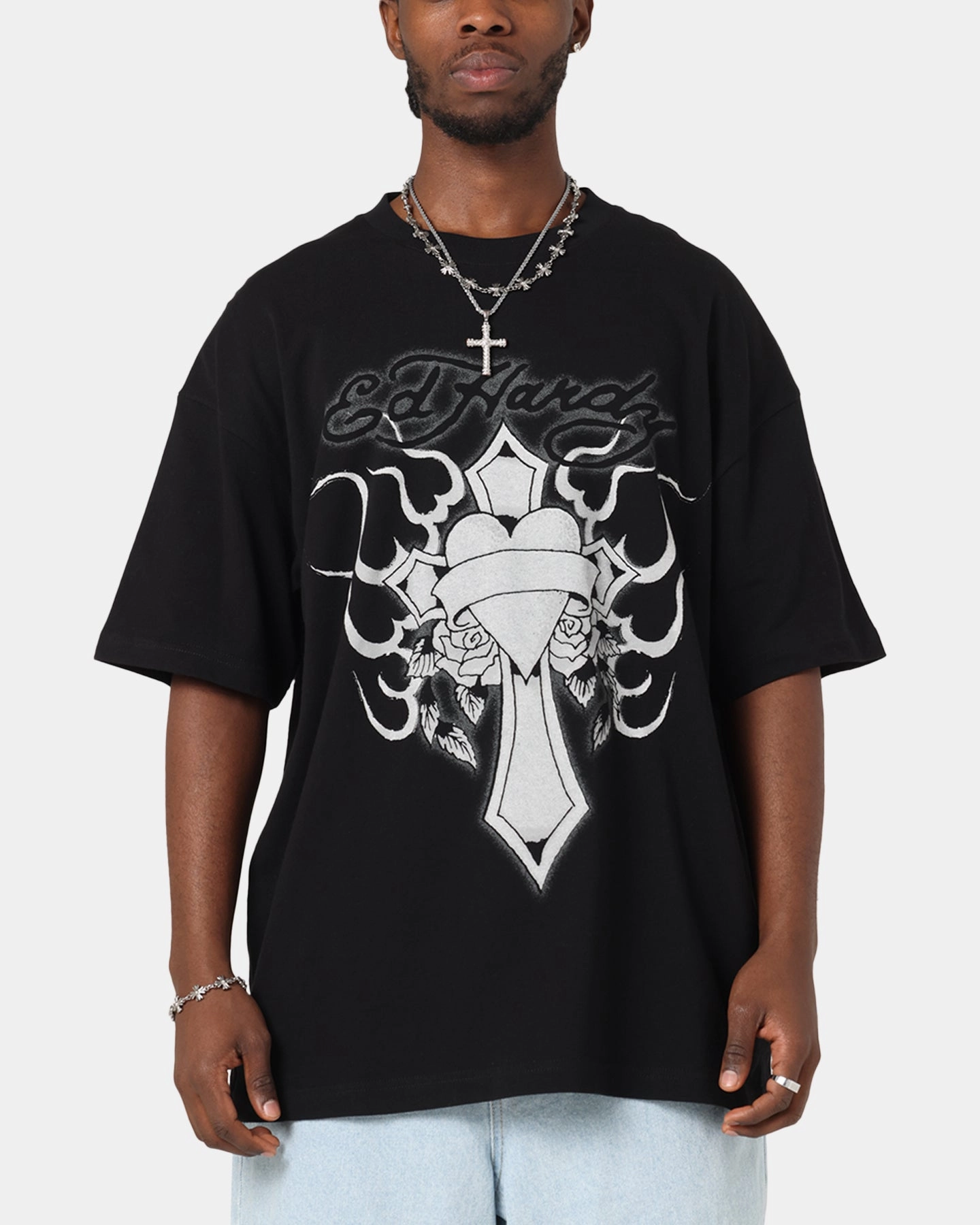 Ed Hardy Cross My Heart T-Shirt Black Leisure Casual Versatile Comfort Wear