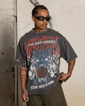 Fashion and Comfort Contrast Inner Binding Loiter X The Anti Order Anti Human Tour Vintage T-Shirt Vintage Charcoal