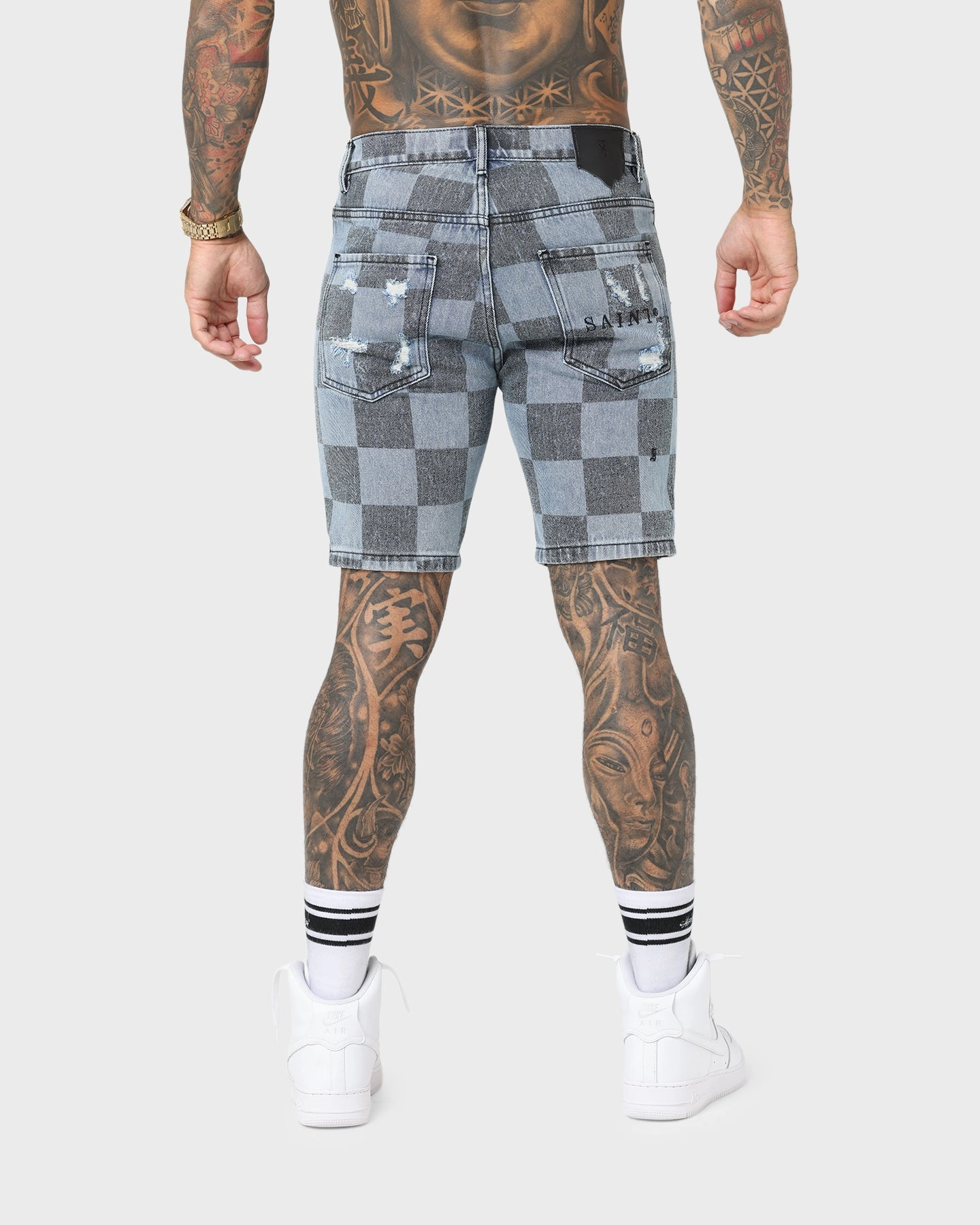 Saint Morta Vintage Checks Denim Shorts Stone Wash Blue Machine washable long-lasting quality