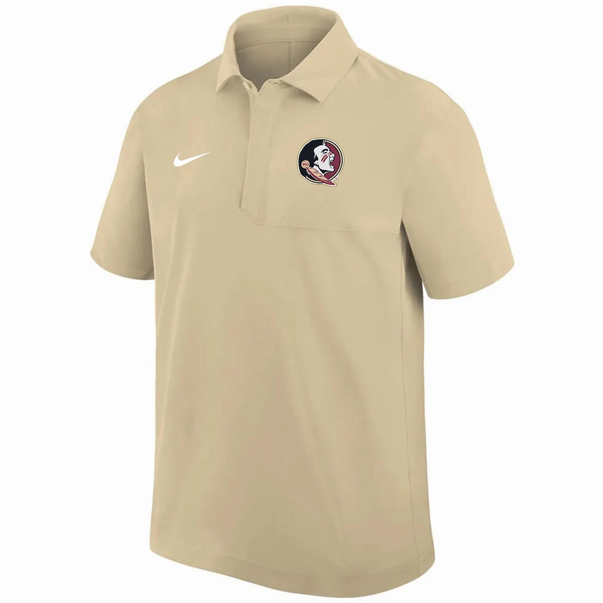 Nike Men's 2025 Seminole Logo Coach's Dri-fit Woven Polo - Vegas Gold Flexible Knit