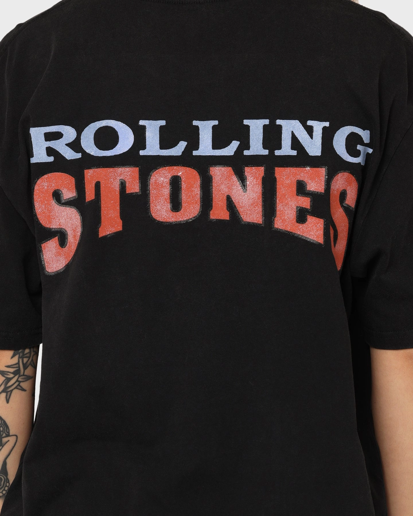 The Rolling Stones Distress Tongue Vintage T-Shirt Washed Black Fashion-Ready