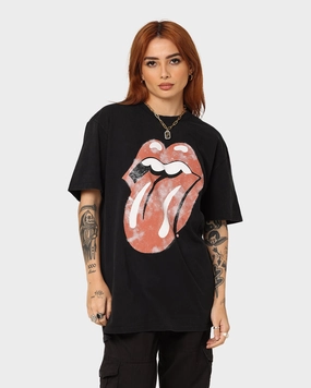 Versatile Top The Rolling Stones Distress Tongue Vintage T-Shirt Washed Black