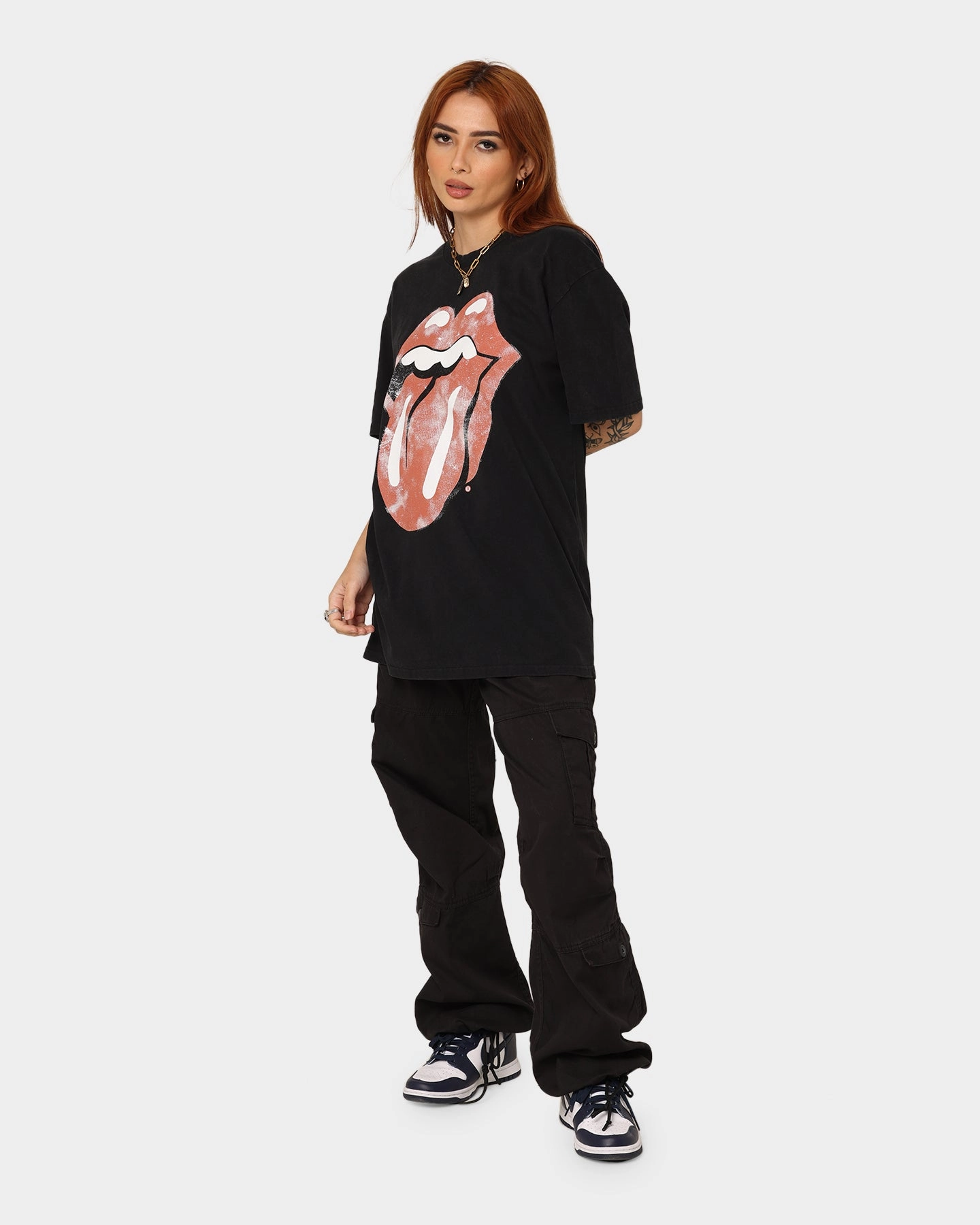 The Rolling Stones Distress Tongue Vintage T-Shirt Washed Black Animal print wildness TaglessDesign