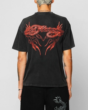 Vegan Ed Hardy Tribal T-Shirt Black Acidwash