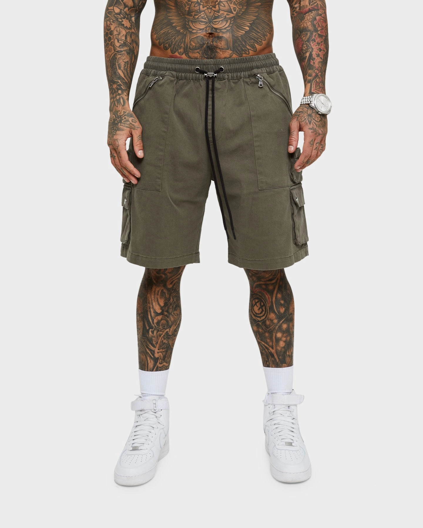 Saint Morta Desolation Cargo Shorts Army Green Glide On Waist System Waterproof Feature