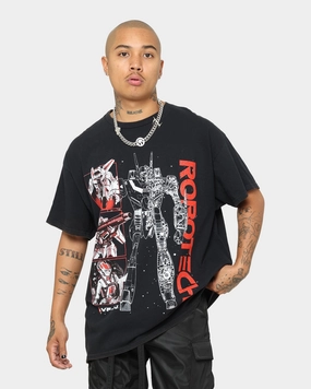 Light Design Timeless Fit American Thrift X Robotech VFIJ Vintage T-Shirt Washed Black