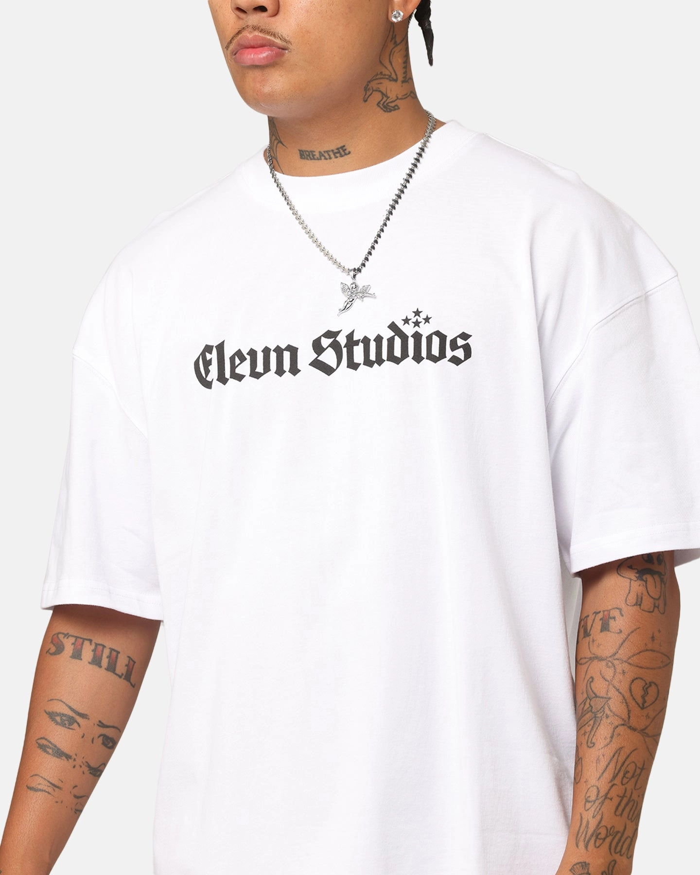 Urban Casual Elevn Clothing Co Triple Star T-Shirt White