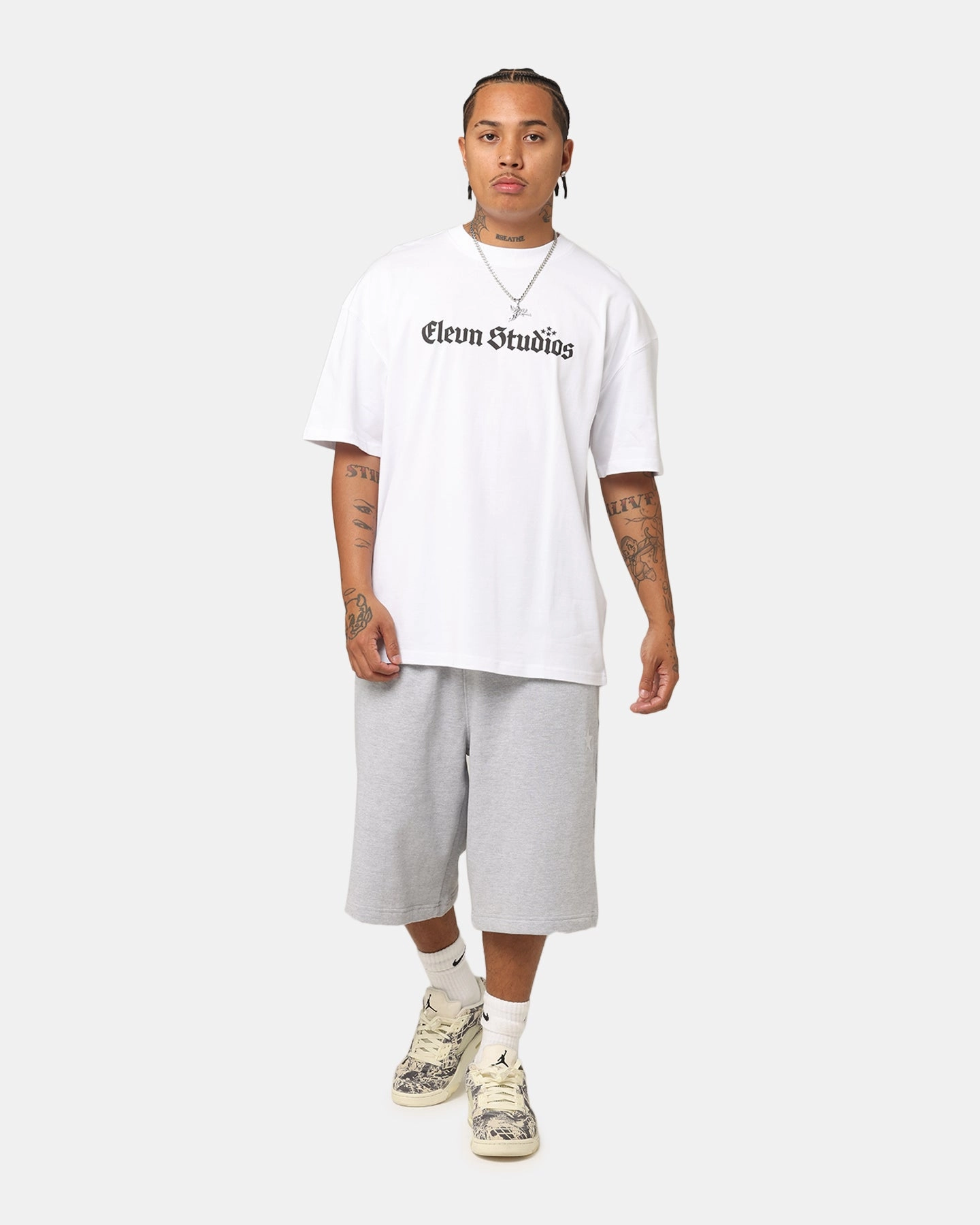 Elevn Clothing Co Triple Star T-Shirt White DoubleLayeredCollar Bold Design