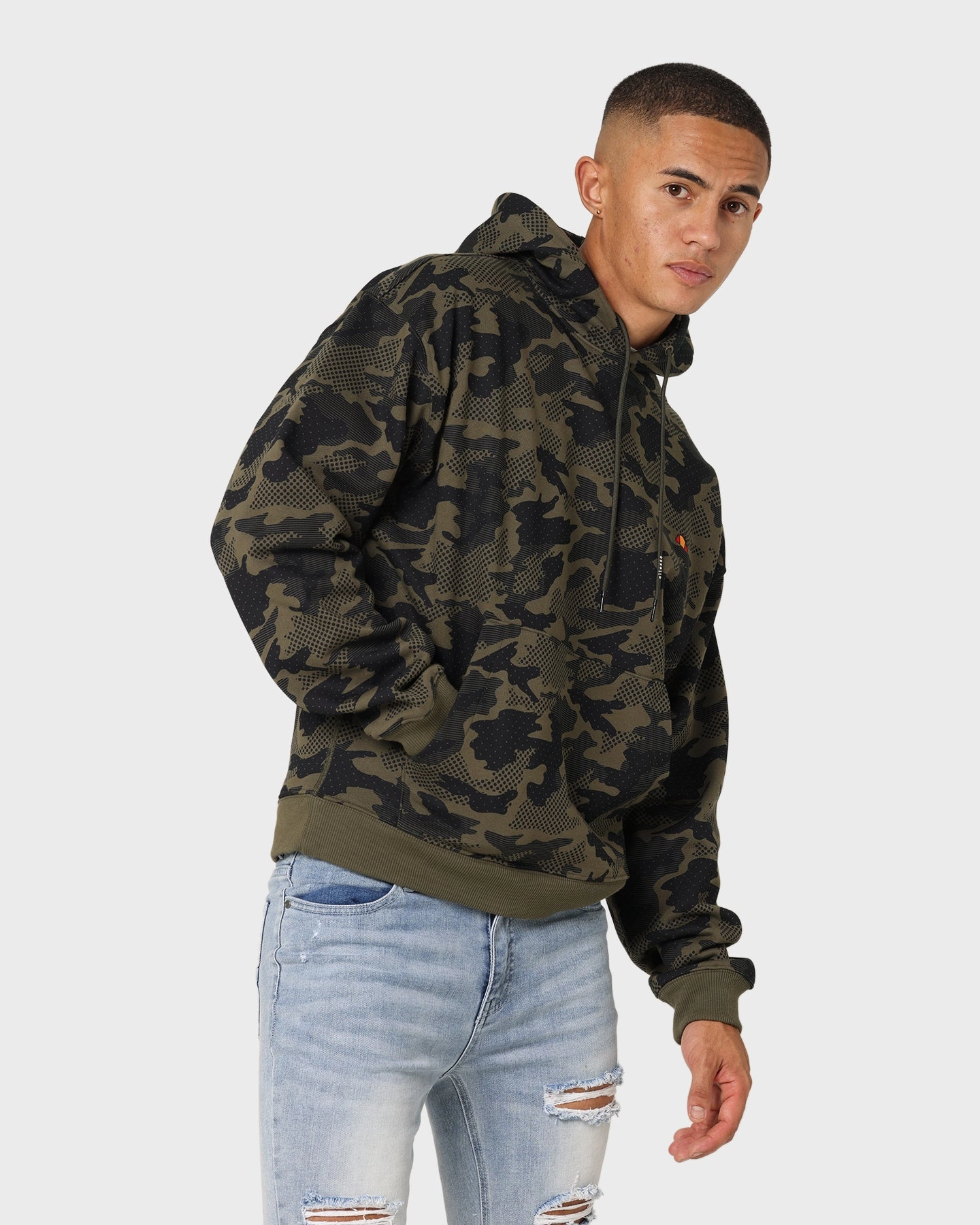 Compression Panels Mesh Backed Hood Ellesse Hoodamo Overhead Hoodie Camo