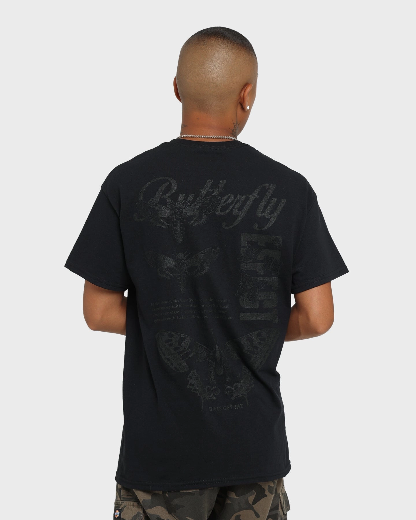 LayeredSleeveConstruction Eco Certified Textile Rats Get Fat Butterfly Effect Vintage T-Shirt Black/Black