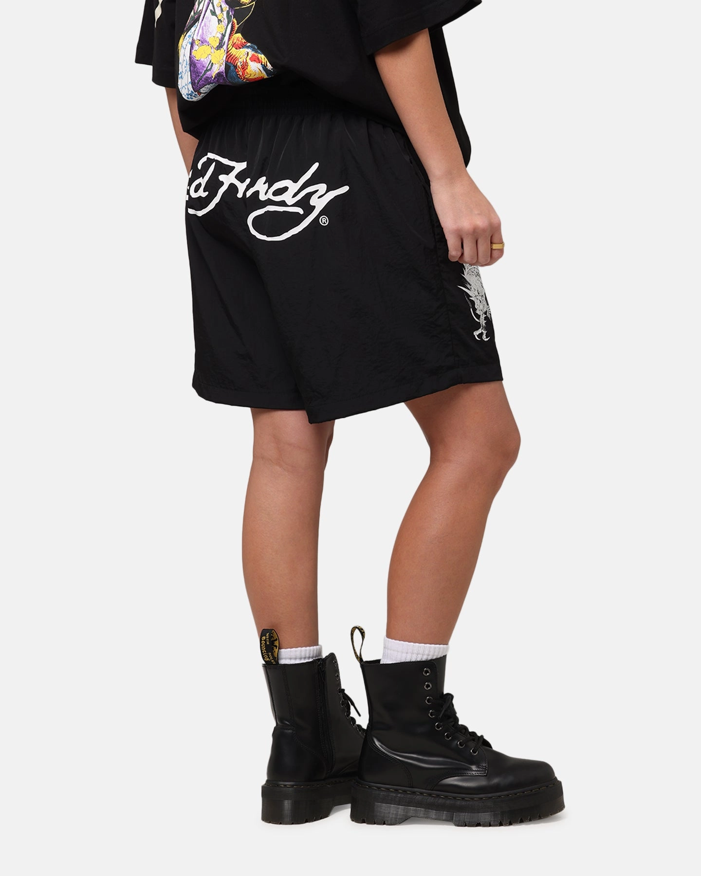 Ed Hardy Tribal Dragon Shorts Black muted colors Simple Fit
