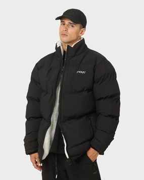 PYRA Sherpa Puffa Jacket Black/White warm material
