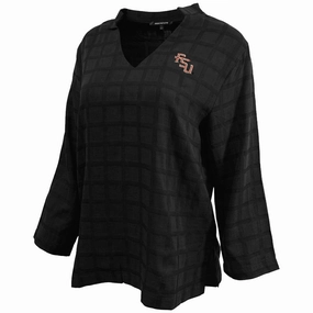 Emerson Street Women's Stacked FSU Long Sleeve Woven Tunic Top - Black Wear Resistant Fabric