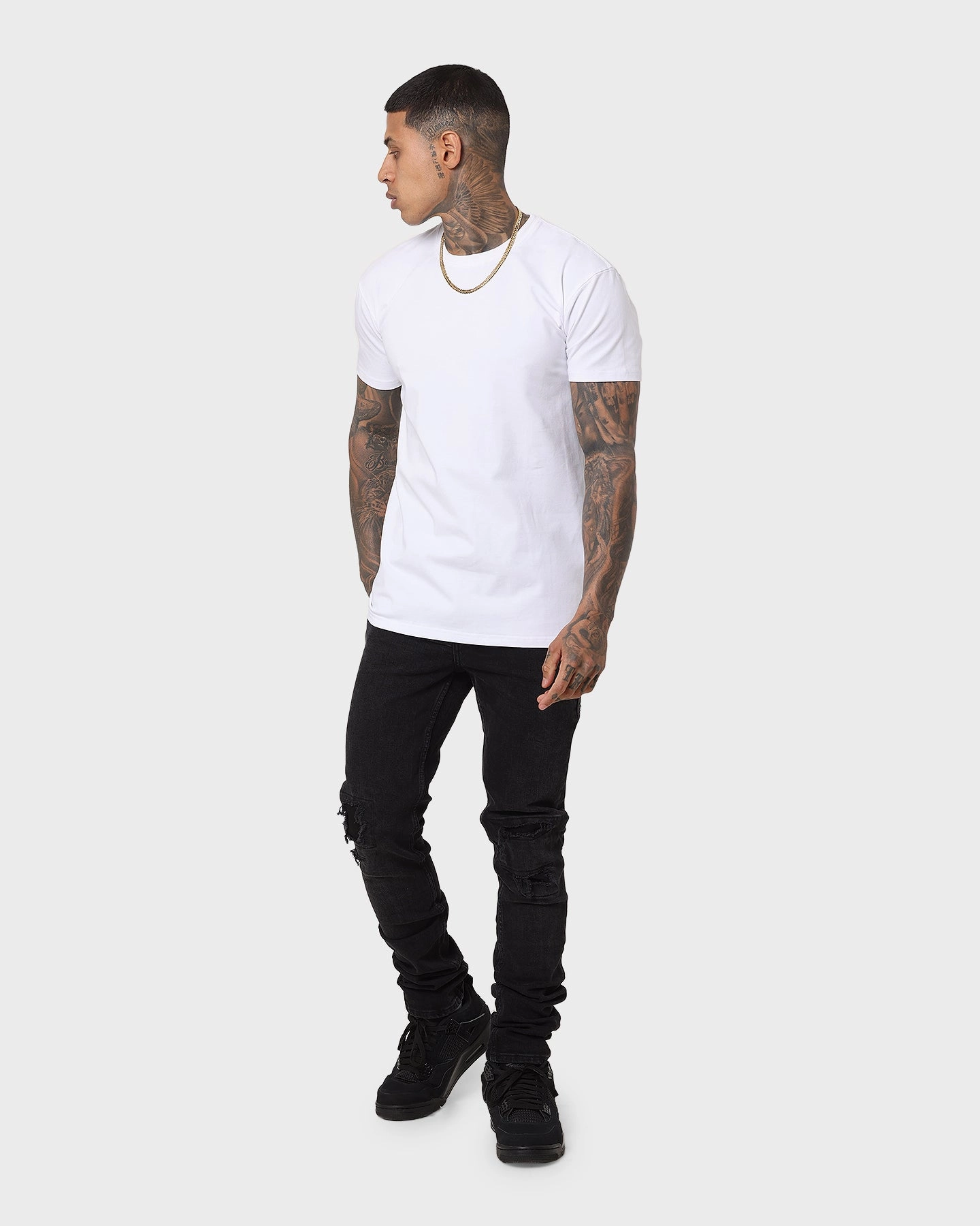 Loose fitting comfort Curved Hem Emperor Apparel Essential Hustle T-Shirt White