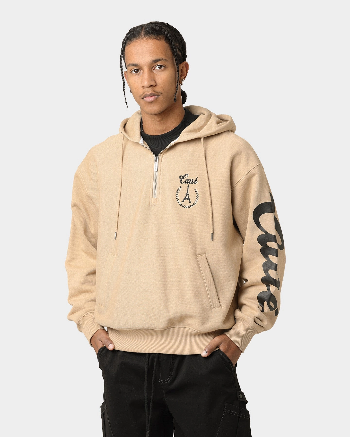 Carr?? Royale Quarter Zip Hoodie Stone Unstructured Shoulder Cut