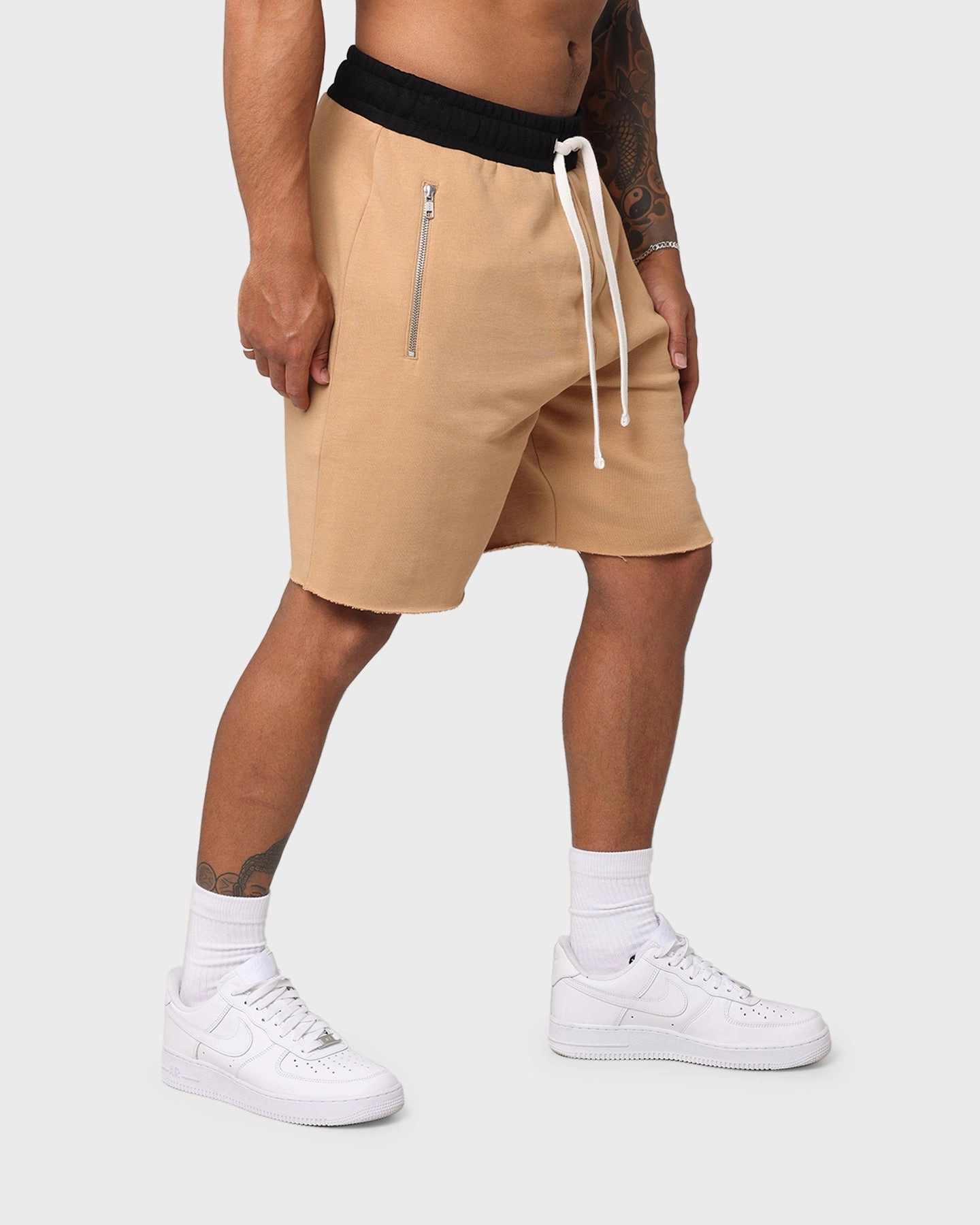 Sweat Wicking Channels EN ES Fleece Ball Shorts Tan