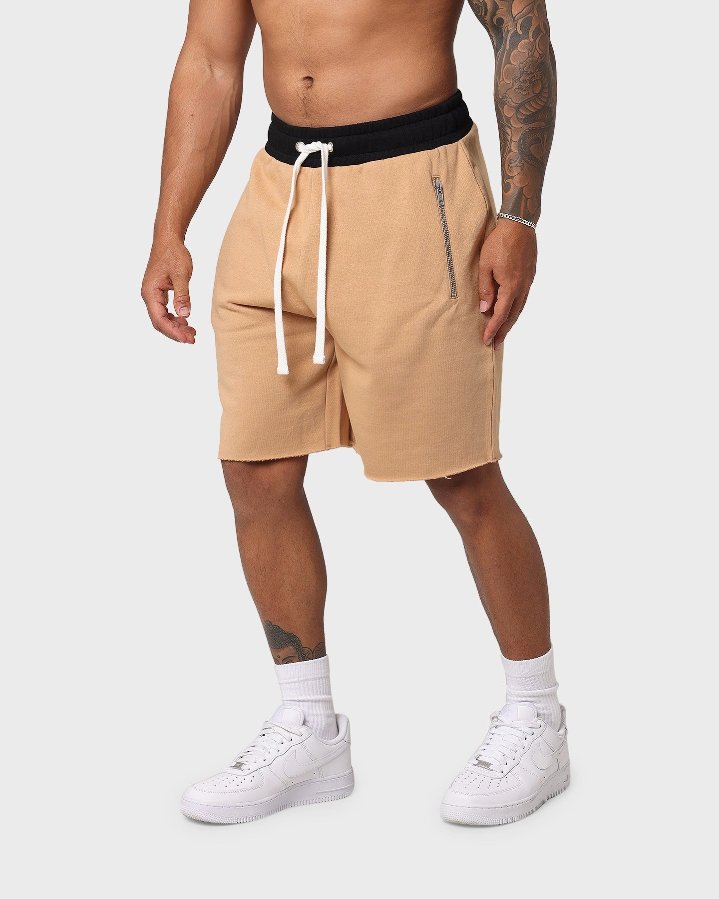 EN ES Fleece Ball Shorts Tan Effortless Look FlexibleMobility