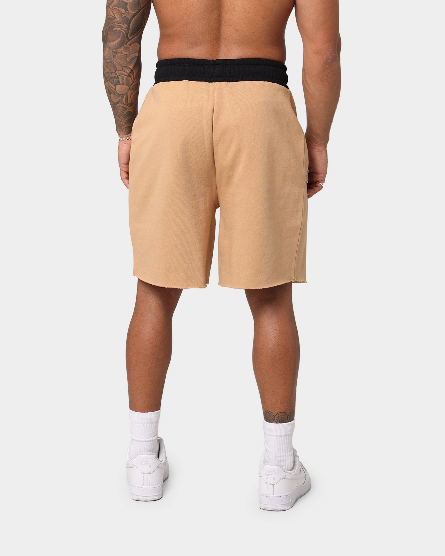 Adjustable Waist EN ES Fleece Ball Shorts Tan