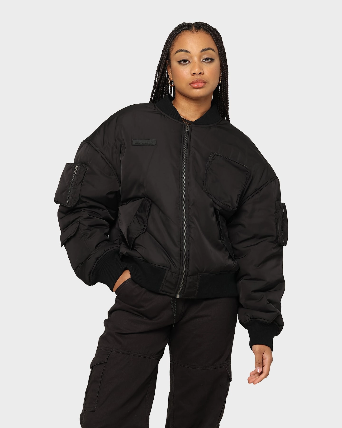 Involve Non Restrictive Cut EN ES Flight Bomber Jacket Black