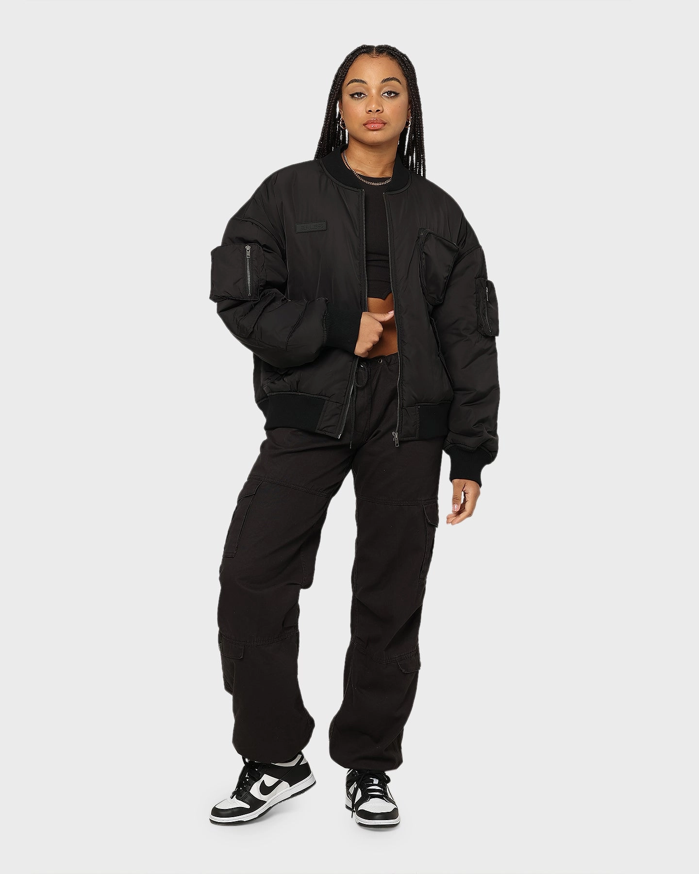Non Bulky Design EN ES Flight Bomber Jacket Black